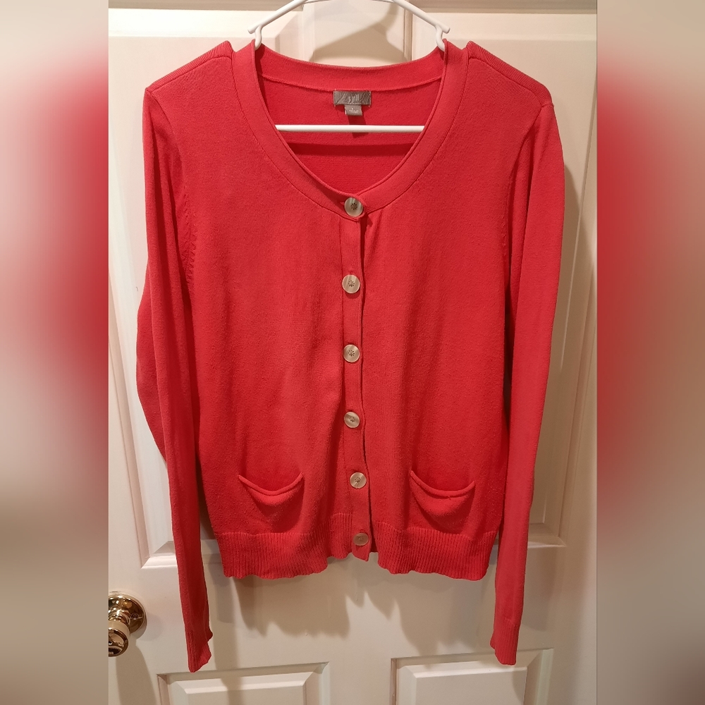 J. Jill Sweater Womans Large Red Button Down Cardigan Preppy Classic Comfort